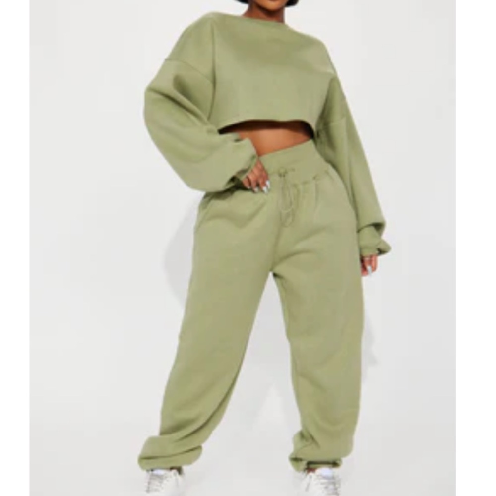 Feeling Good Fleece Jogger Set - Sage